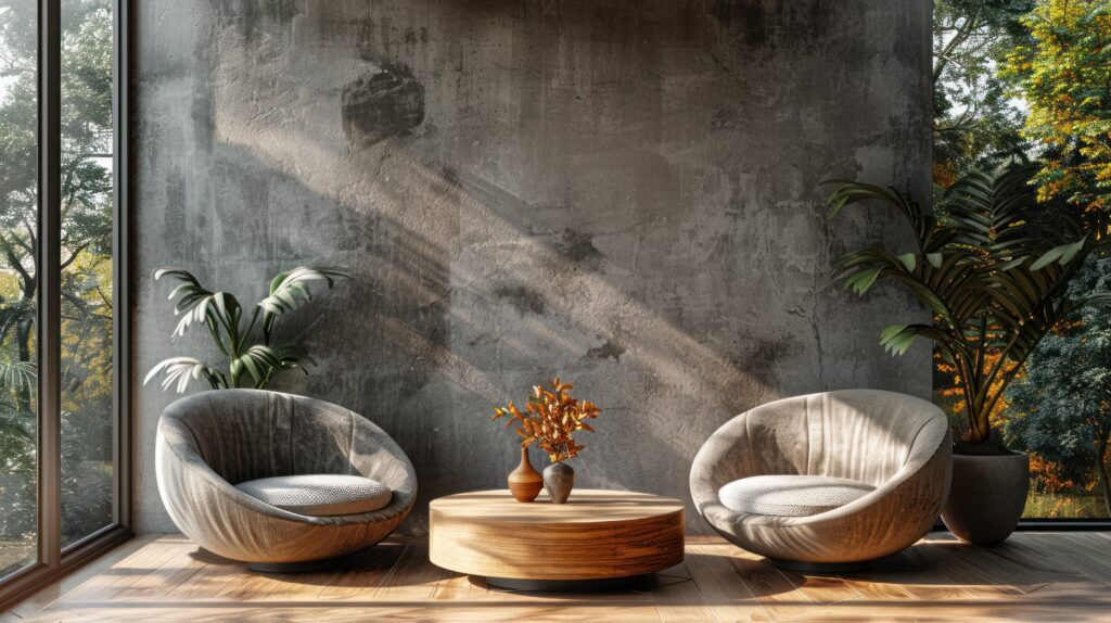 modern interior design with sunbeams and greenery