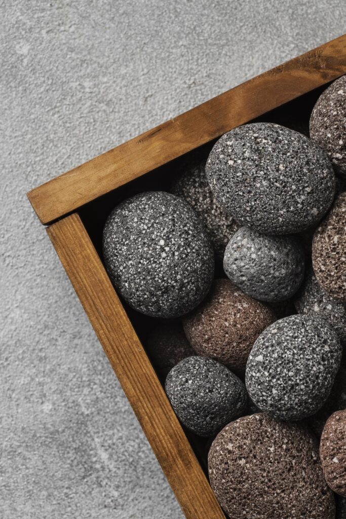 wooden bow with stones